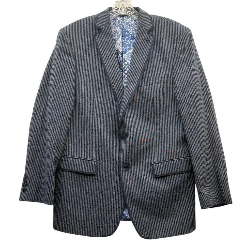 VAN HEUSEN Men's‎ Preppy Blue Striped Cotton Blazer Sport Coat Workwear 38R